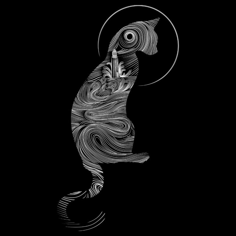 Mystical cat illustration in Zen style