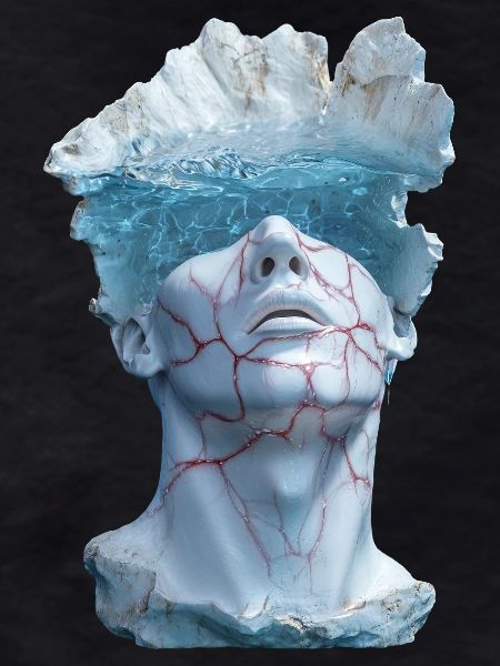 surreal marble statue bust