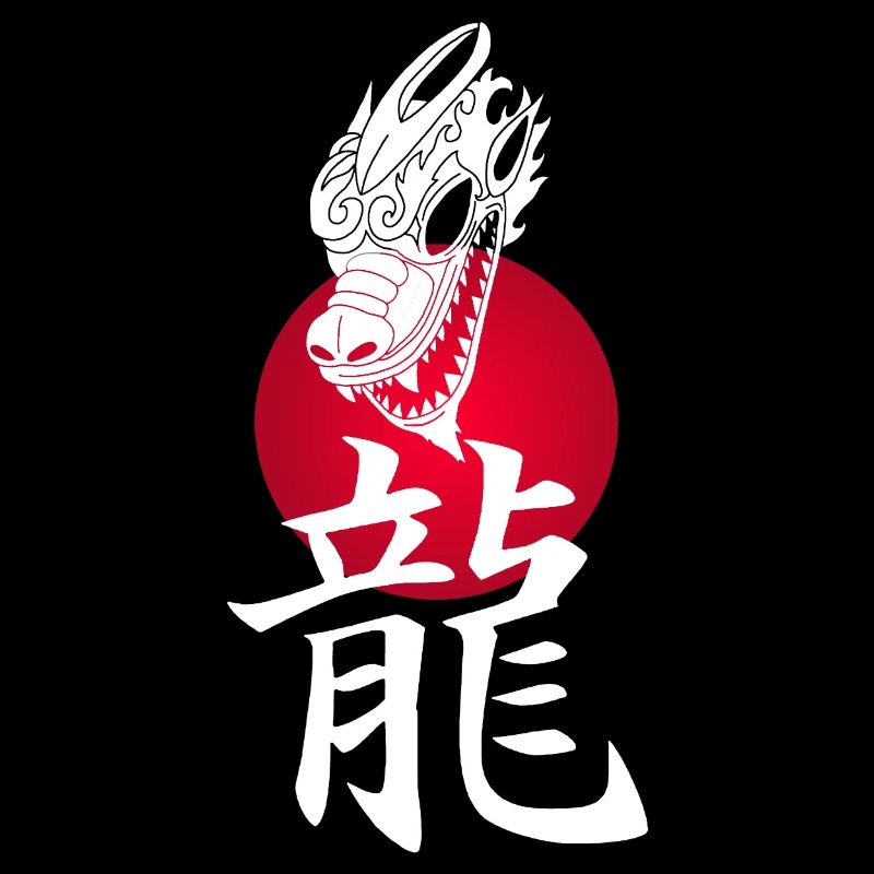 White Japanese Dragon and Red Sun