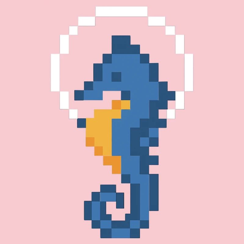 Hippocampe Pixel Bleu