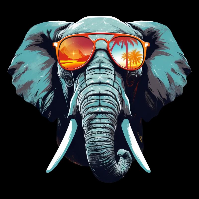 Elefant Mit Sonnenbrille - Sommer, Palmen, Afrika
