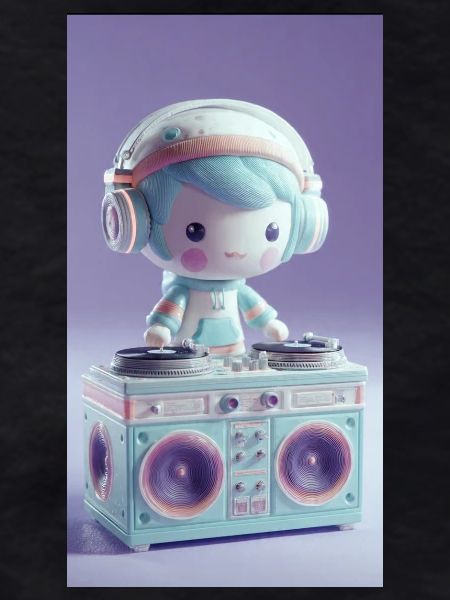 Pastel DJ Doll at Turntable