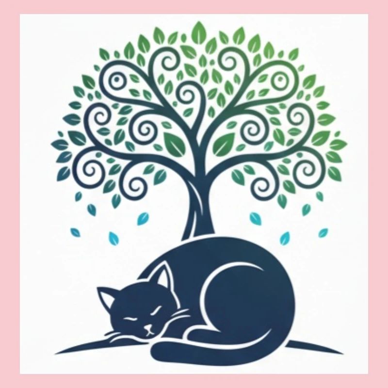 Sleeper cat under tree swirl