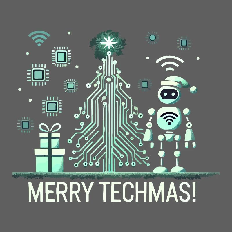 Merry Techmas - Robot and Circuit Christmas Tree