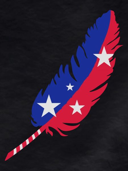 A feather-blue, red with stars