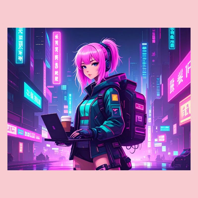Neon Hacker Girl – Ready to Code & Conquer