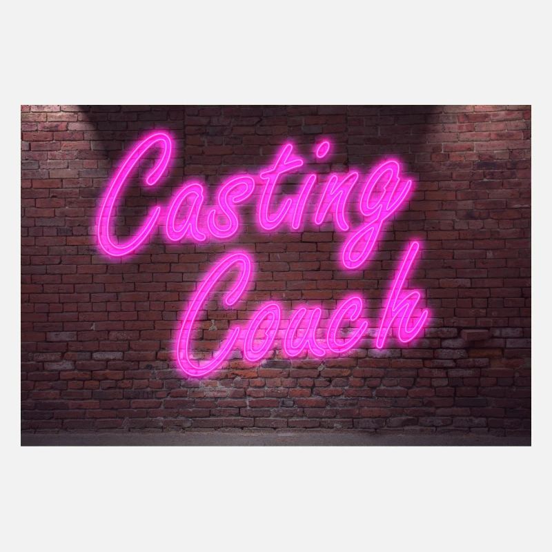 Neon Lettering Casting Couch on Brick Wall Poster
