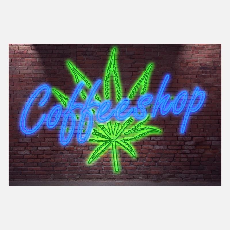 Affiche de lettrage Coffeeshop sur le mur de briques