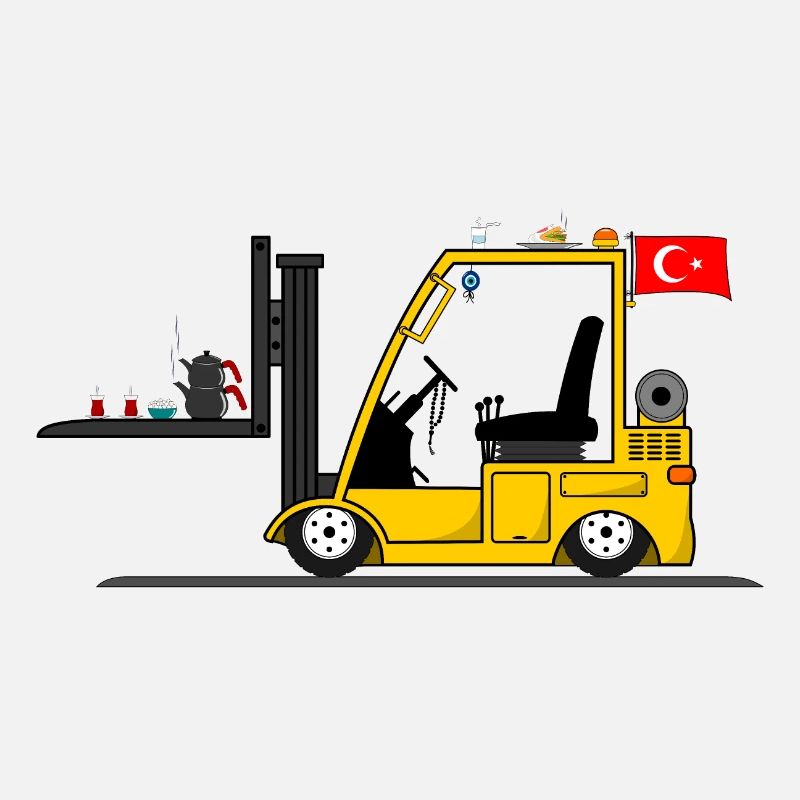 Turkish forklift driver with cay and kebab