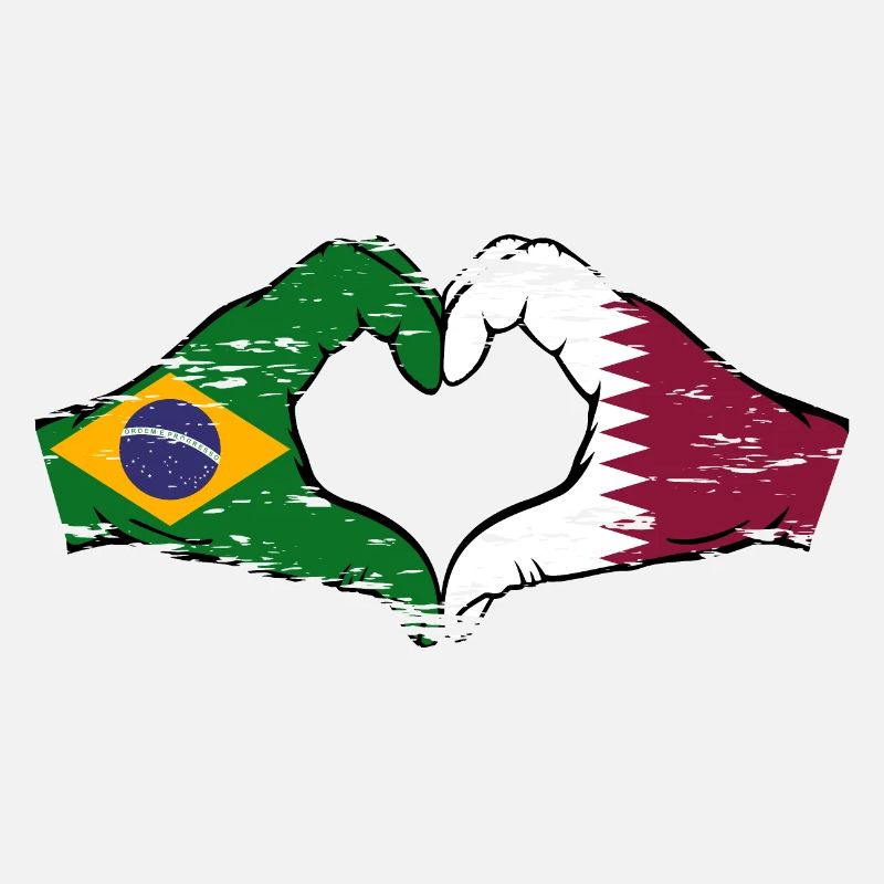 Brésil Qatar drapeau mains forme de coeur utilisé