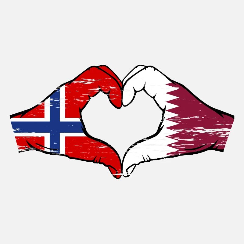 Norvège Qatar drapeau mains forme de coeur utilisé