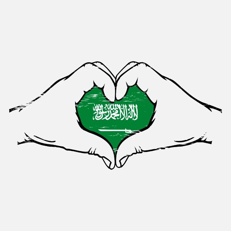 Drapeau de l’Arabie Saoudite Mains Forme de Coeur Utilisé