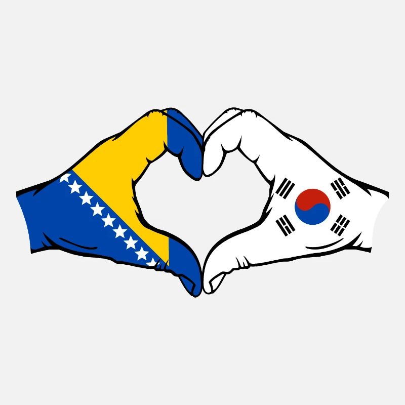 Bosnie Corée du Sud Drapeau Mains Coeur Forme