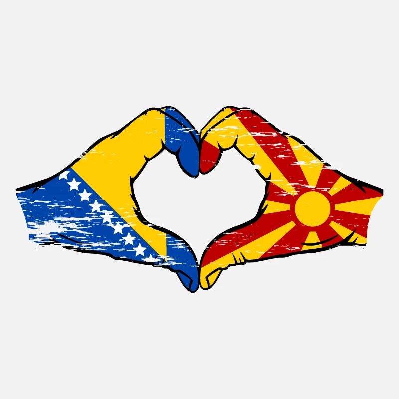 Bosnie Macédoine drapeau mains forme de coeur utilisé