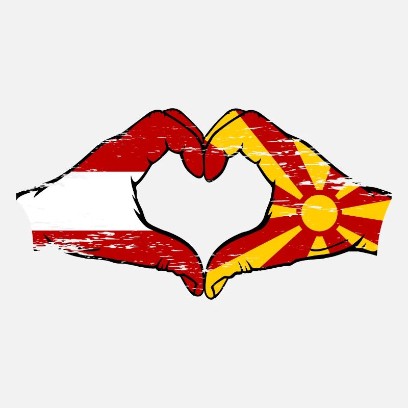 Autriche Macédoine Drapeau Mains Coeur Forme Utilisé