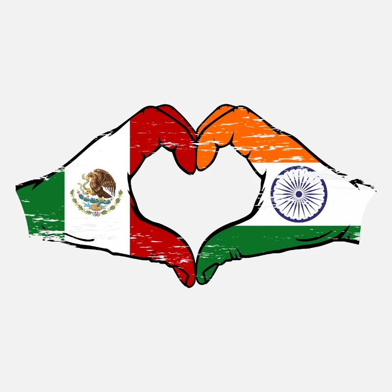 Mexique Inde drapeau mains forme de coeur utilisé