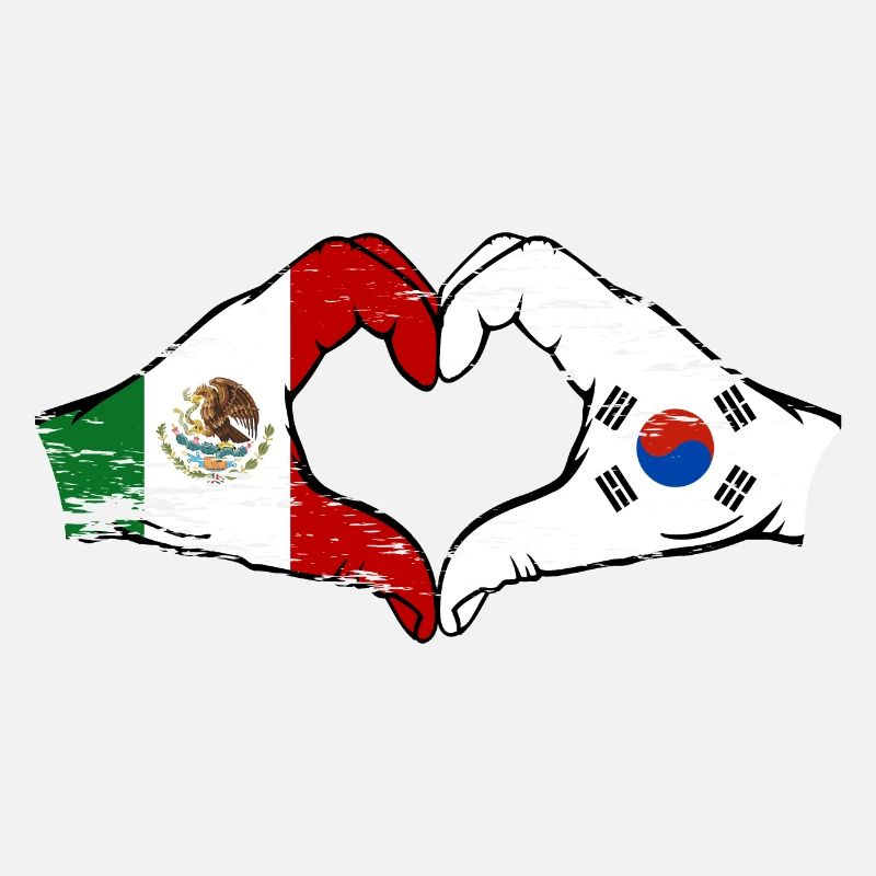 Mexique Corée drapeau mains forme de coeur utilisé