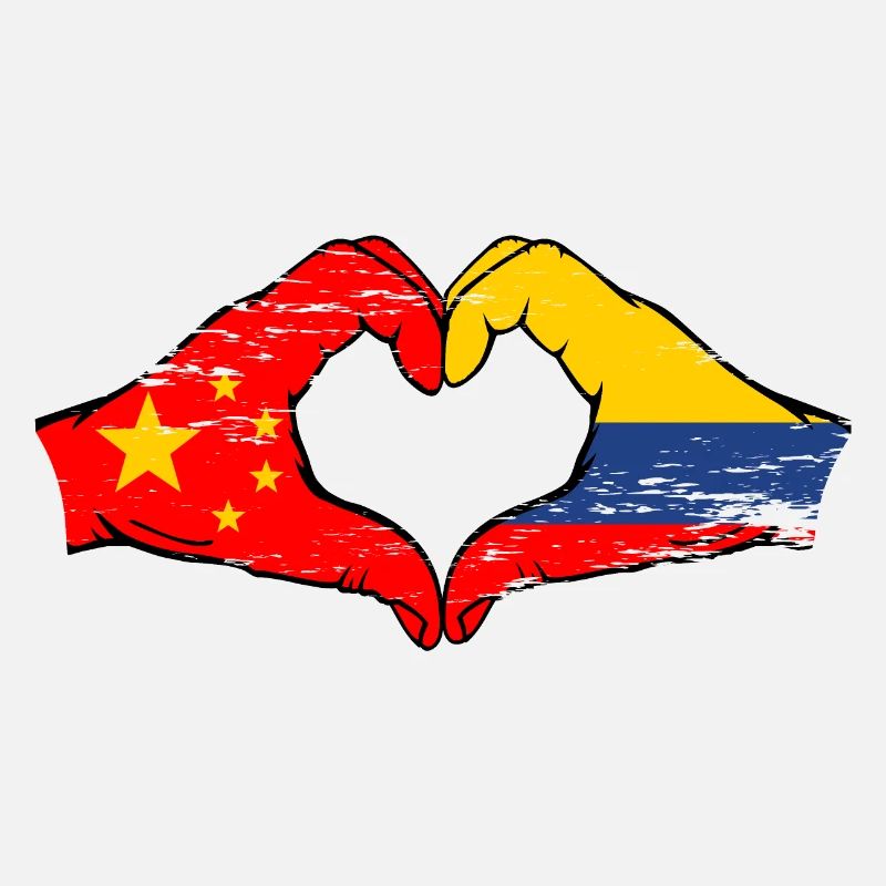 Chine Colombie drapeau mains forme de coeur utilisé