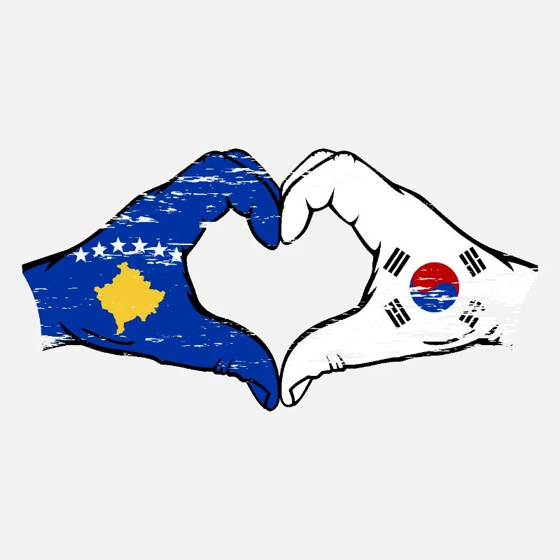 Kosovo Corée du Sud Drapeau Mains Coeur Forme Utilisé