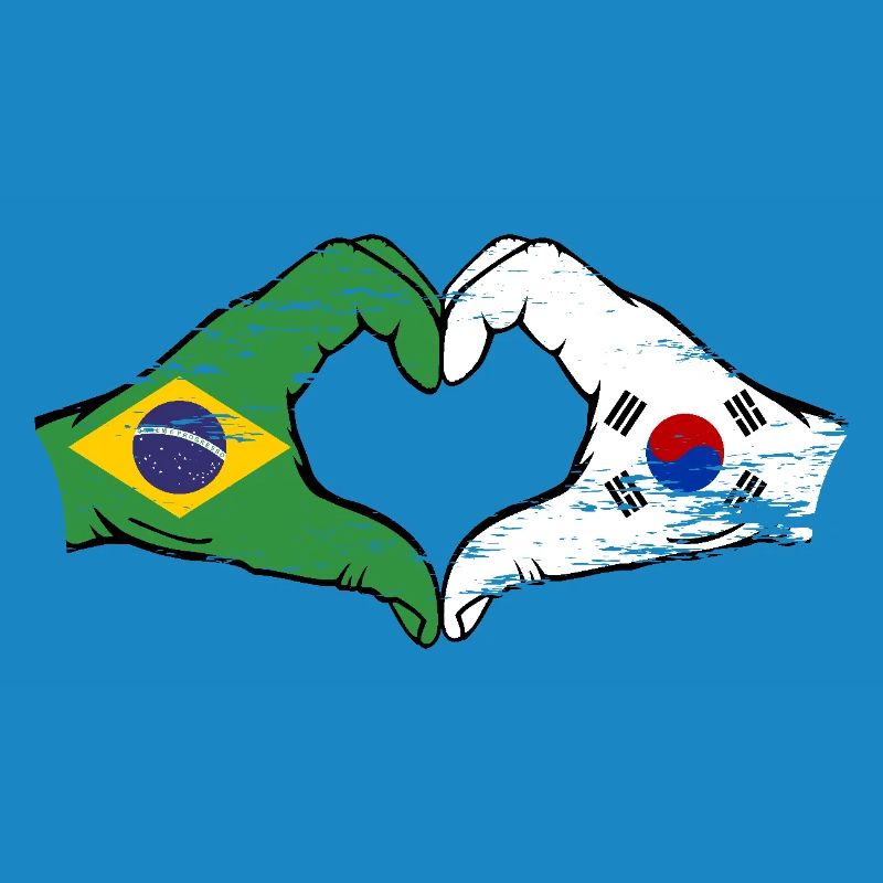 Brésil Corée du Sud drapeau mains forme coeur utilisé