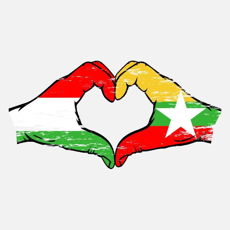 Hongrie Myanmar drapeau mains forme de coeur utilisé