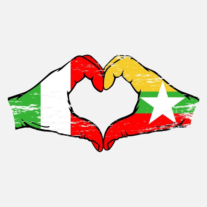 Italie Myanmar drapeau mains forme de coeur utilisé