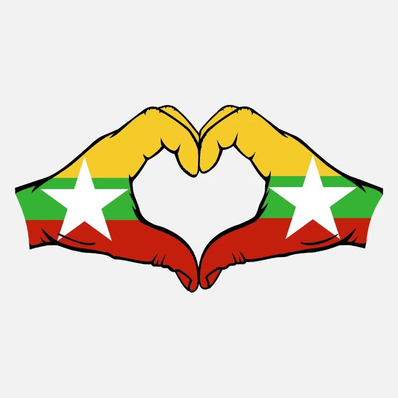 Drapeau du Myanmar mains forme de coeur