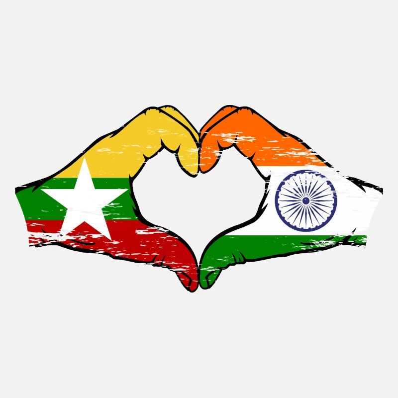 Myanmar Inde drapeau mains forme de coeur utilisé