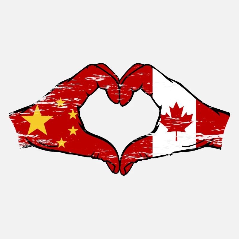China Canada Flag Hands Heart Shape Used