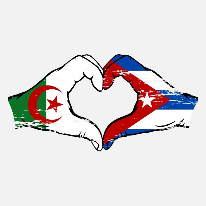Algérie Cuba Drapeau Mains Coeur Forme Utilisé