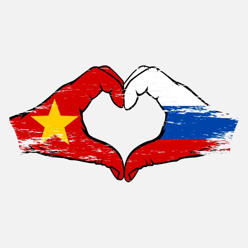 Vietnam Russie Drapeau Mains Coeur Forme Utilisé