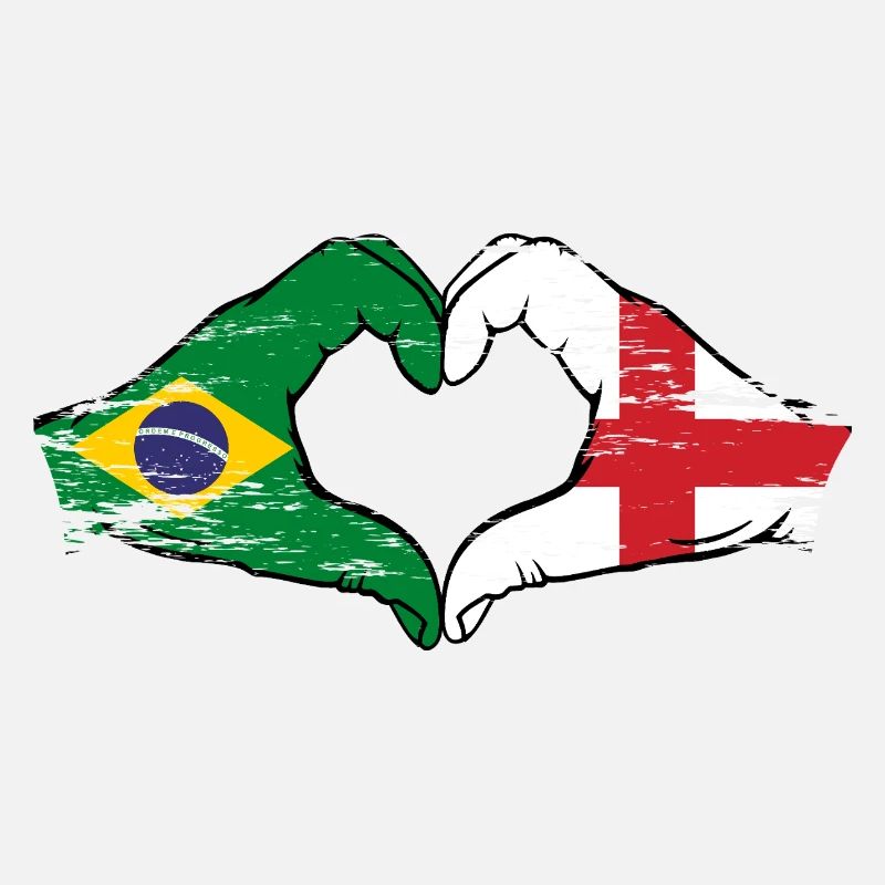 Brésil Angleterre drapeau mains forme de coeur utilisé