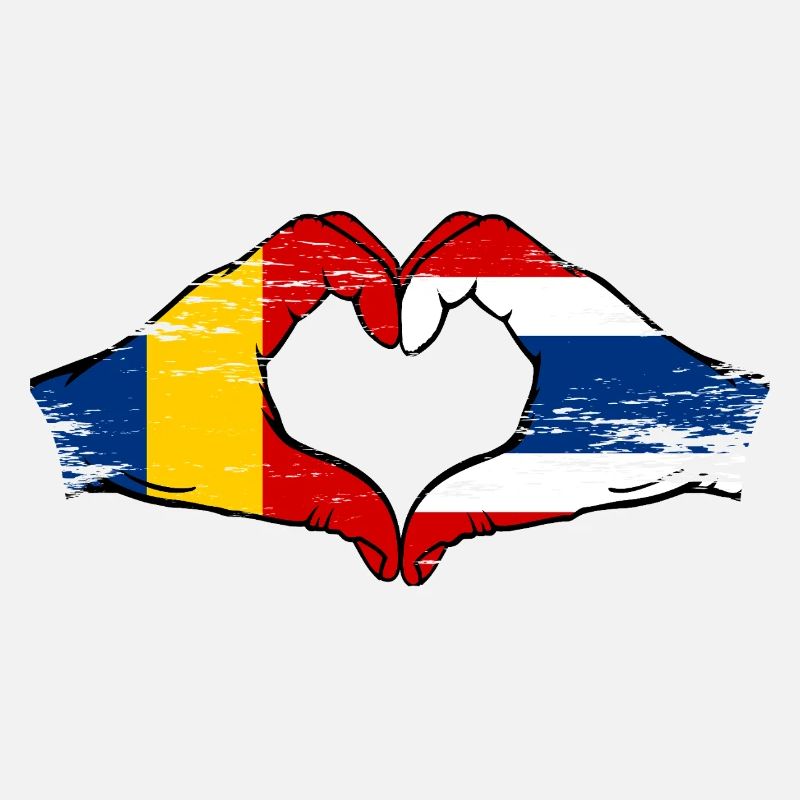 Roumanie Thaïlande drapeau mains forme de coeur utilisé