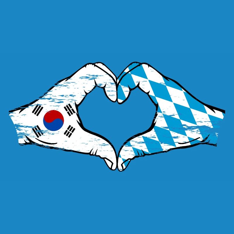 Corée du Sud Bavière Drapeau Mains Coeur Forme Utilisé