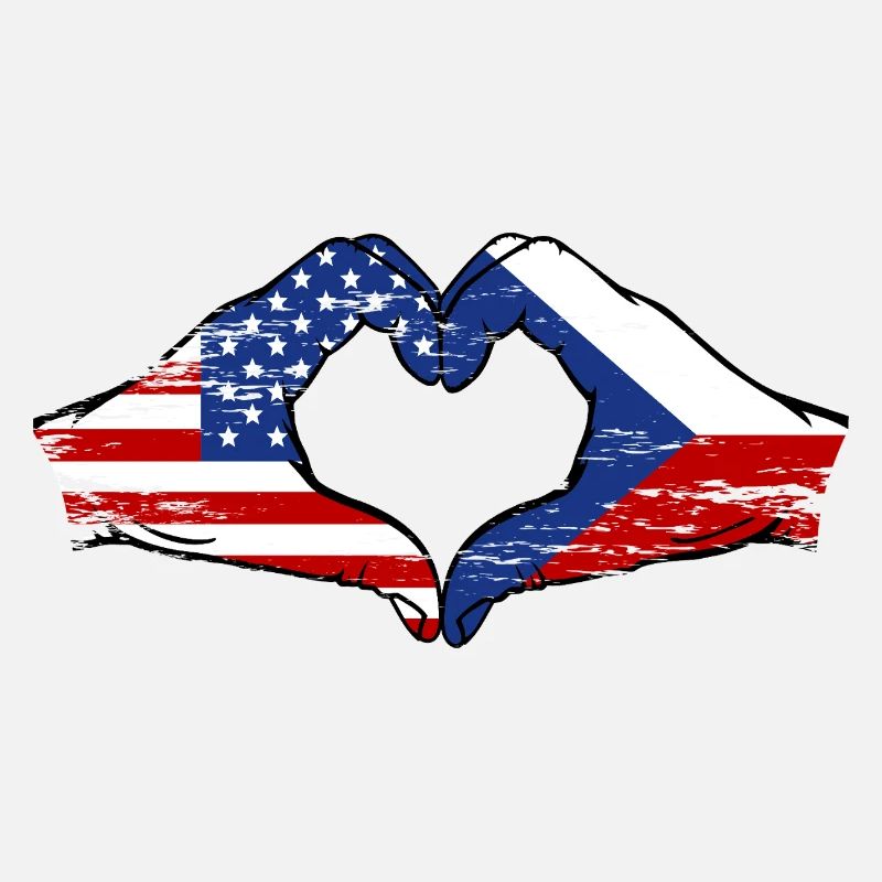 États-Unis République tchèque drapeau mains forme de coeur utilisé