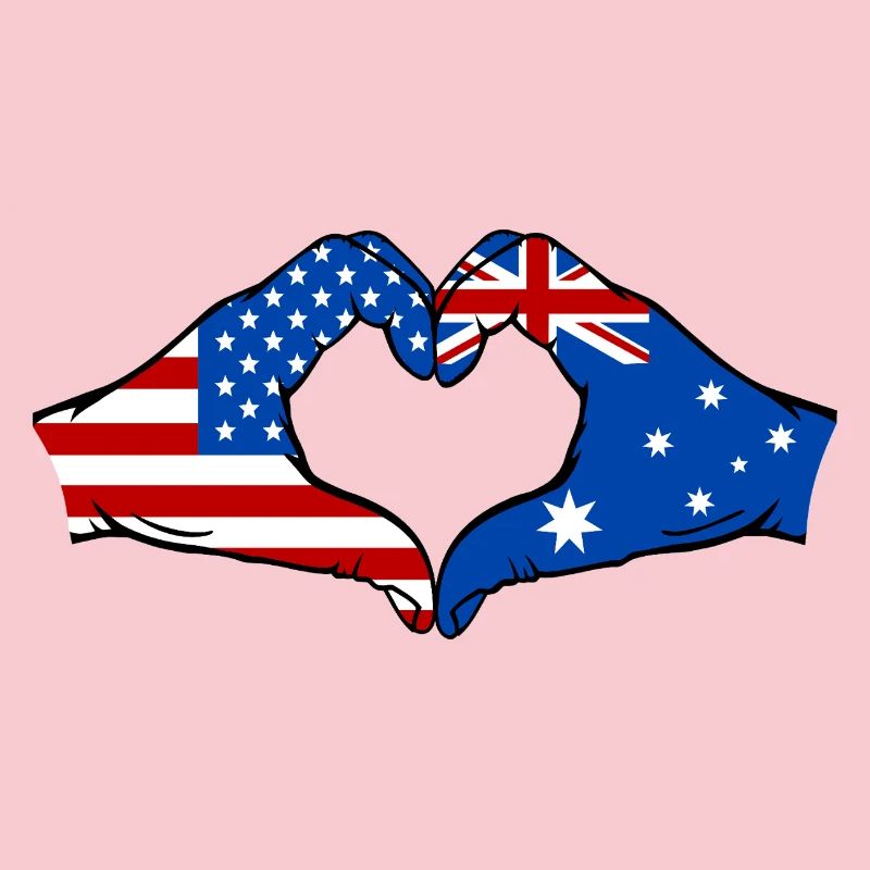 États-Unis, Australie, drapeau, main, forme de coeur