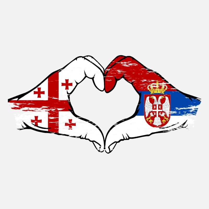 Géorgie Serbie drapeau mains forme de coeur utilisé