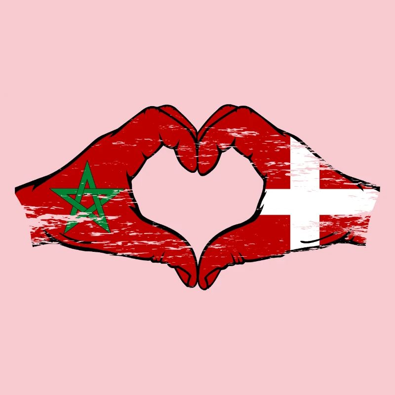 Morocco Denmark Flag Hand Shape Heart Shape Used