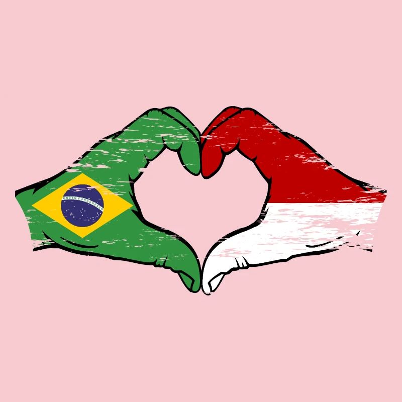 Brésil Monaco Drapeau Forme de Main Forme Coeur Utilisé