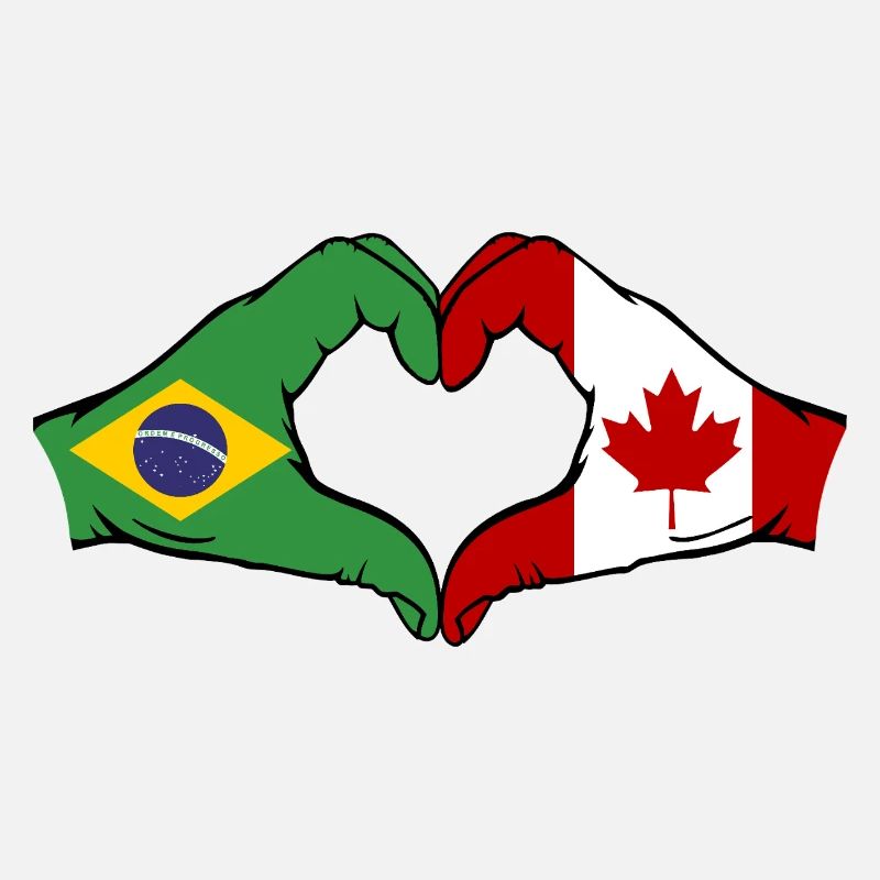 Brésil Canada Drapeau Mains Coeur Forme