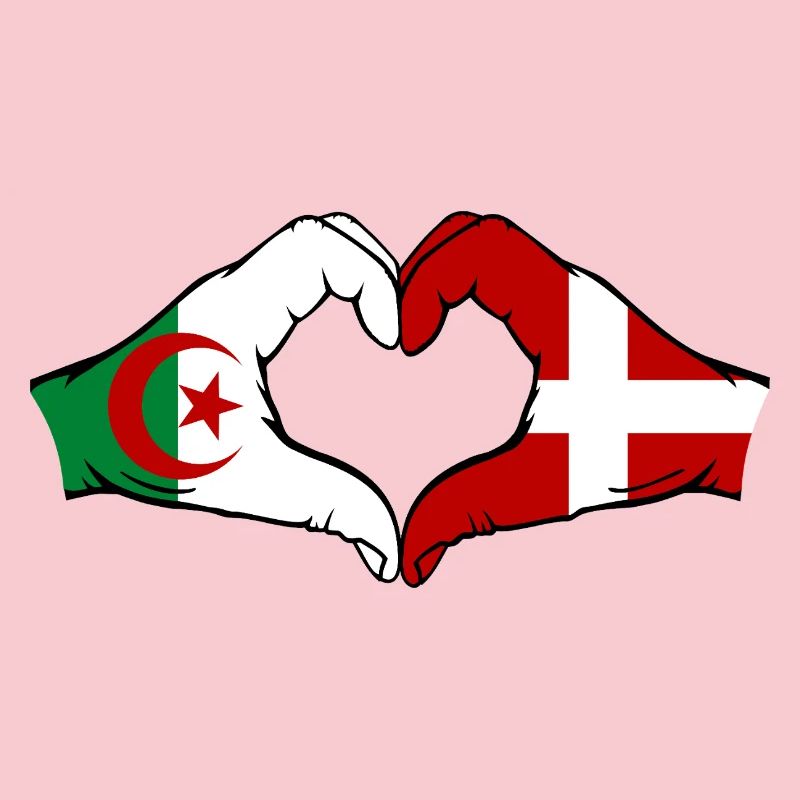 Algérie Danemark Drapeau Mains Coeur Forme