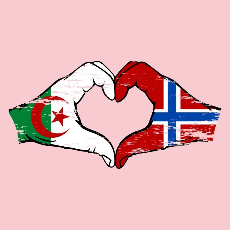 Algérie Norvège Drapeau Mains Coeur Forme Utilisé