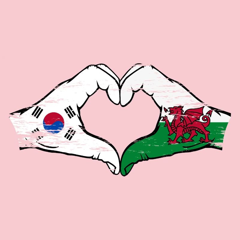 Corée du Sud Drapeau Pays de Galles mains forme de coeur utilisé