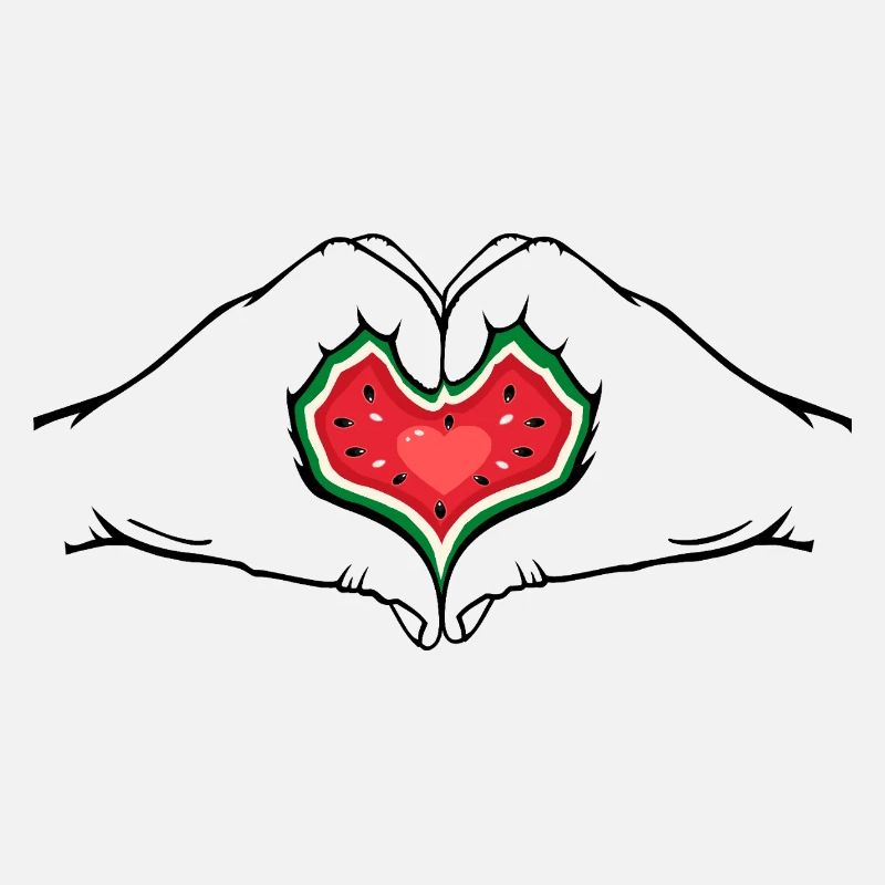 pastèque design mains forme coeur