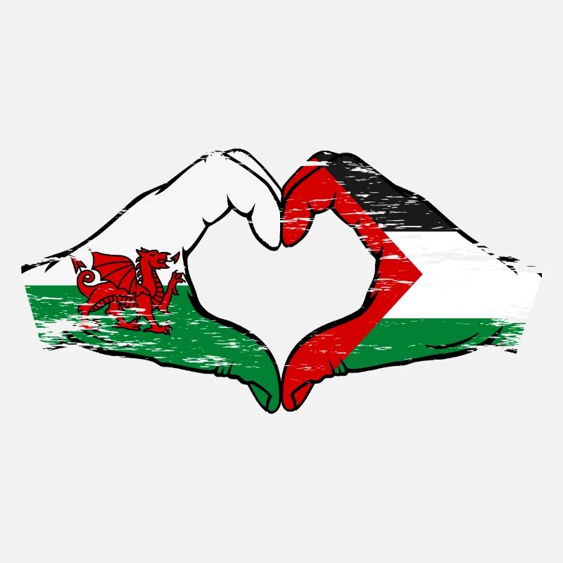Pays de Galles Palestine Drapeau Main Forme Coeur Utilisé