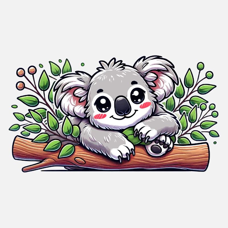 The cute koala bear on a eucalyptus branch