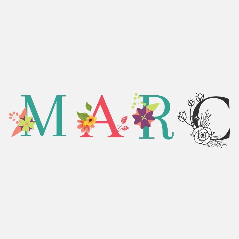 Art du nom MARC avec des fleurs brodées