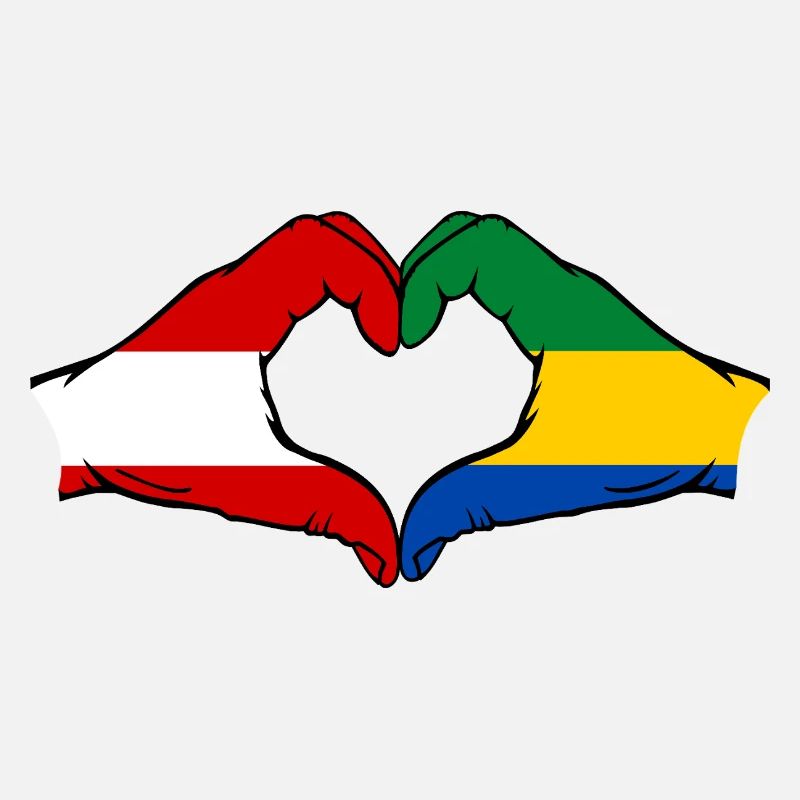 Drapeau de l'Autriche et du Gabon, mains en forme de cœur utilisées