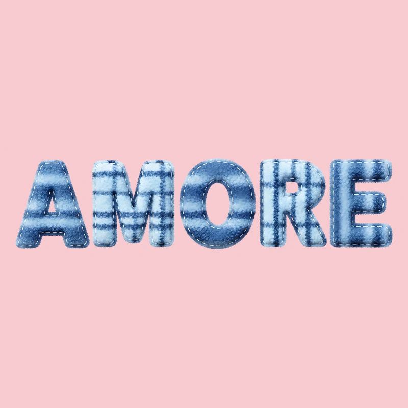 Tendance en patchwork de lettrage bleu glace Amore