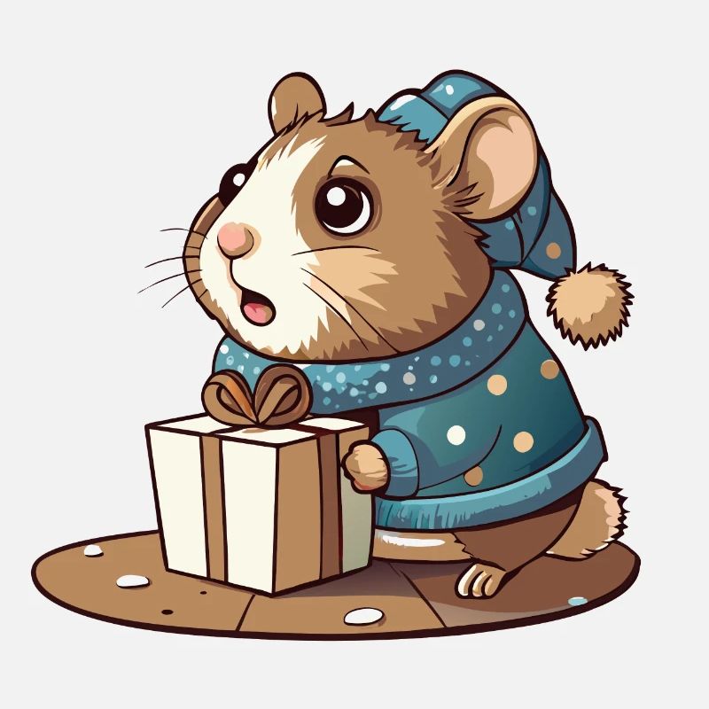 Cute hamster unwraps gift